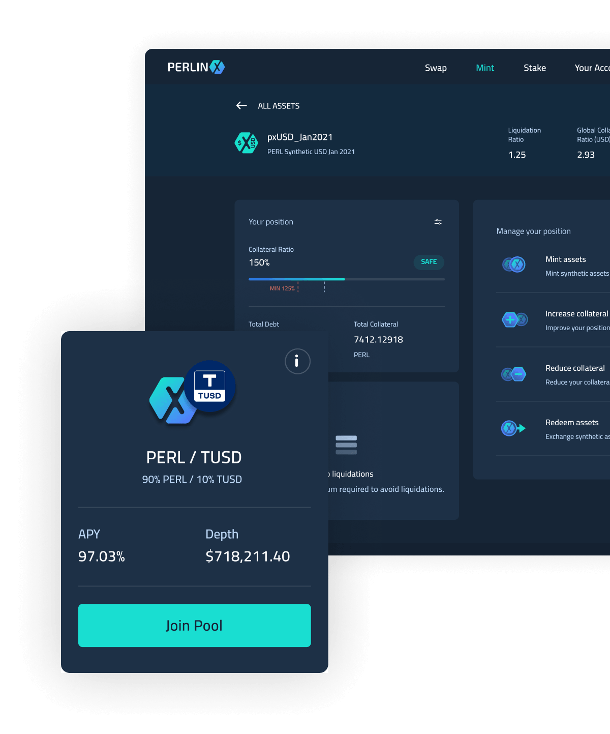 PerlinX DeFi trading interface preview