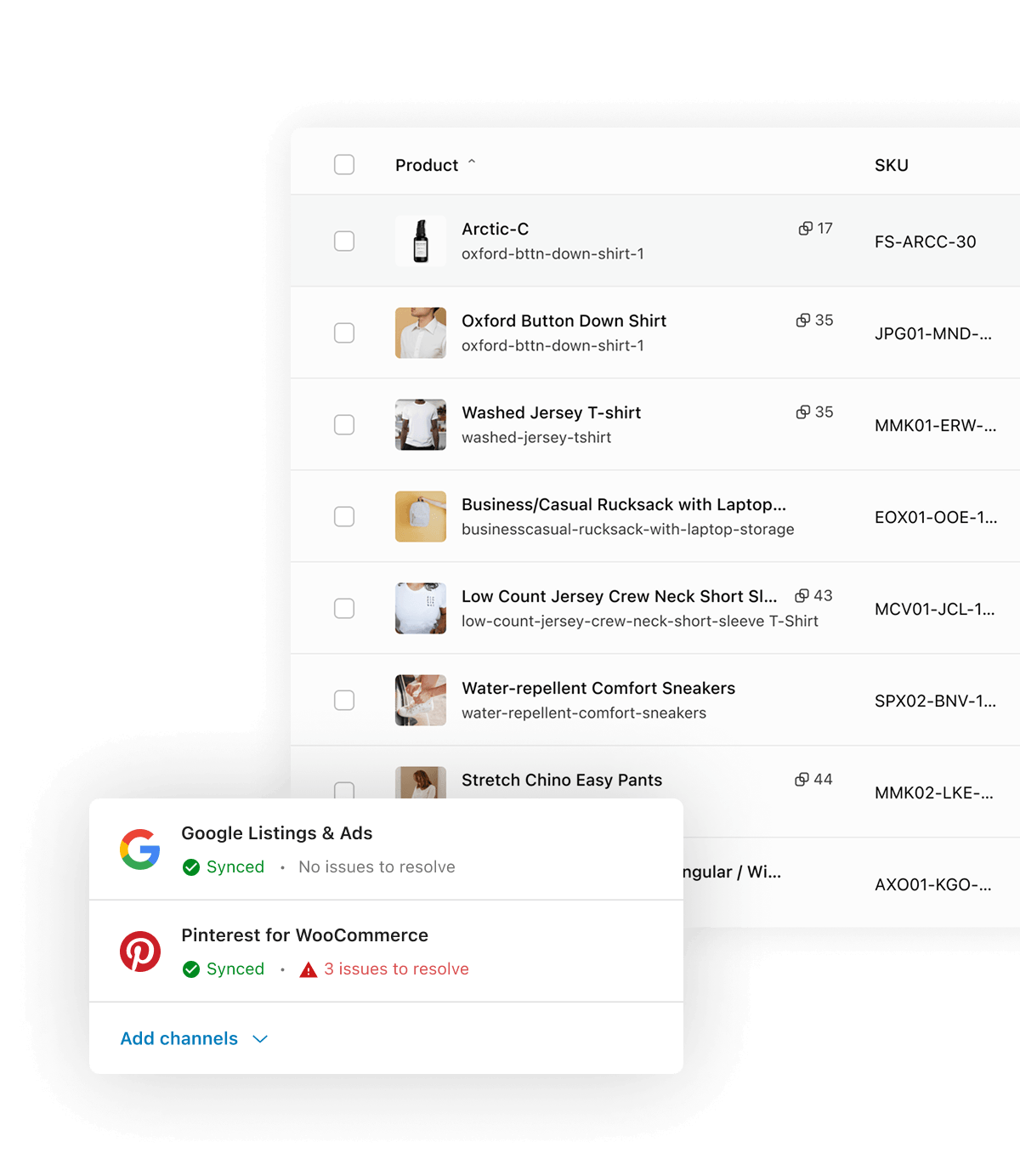 WooCommerce multichannel dashboard preview